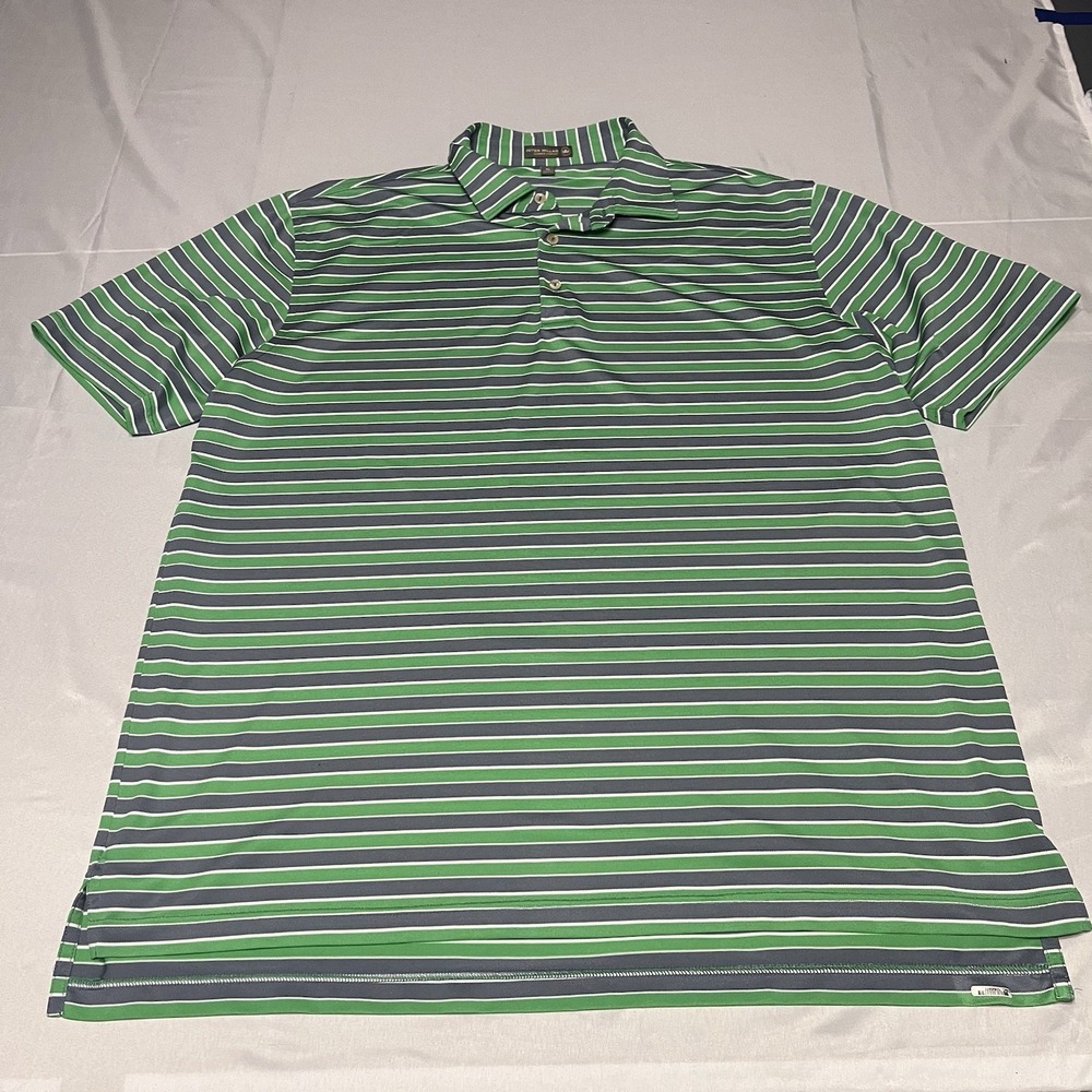 Peter Millar Golf Polo Mens XL Green Striped Summer Comfort Performance Stretch